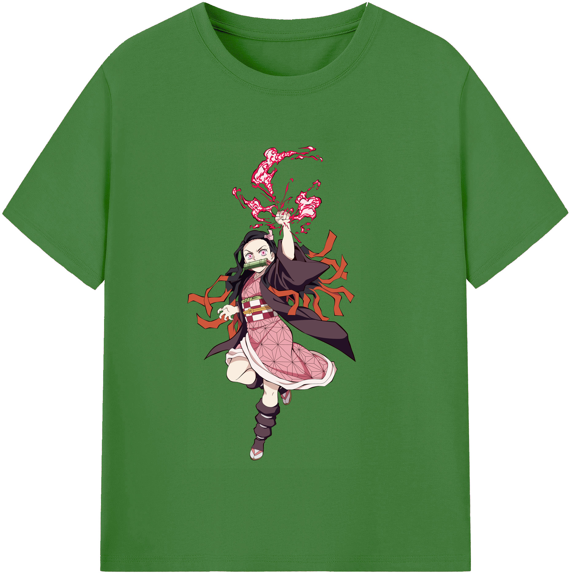 （画像用） 鬼滅の刃（きめつのやいば）竈門 禰󠄀豆子／かまど ねずこ Kamado Nezuko レディースカジュアルプリントTシャツ（綿100％）